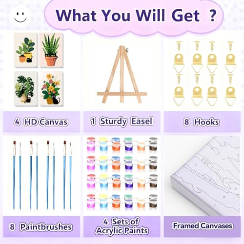 Gemozaic 4 Pack Cat Paint by Numbers Kit for Adults with Frame and Easel - color: BKH2112-BKH2115