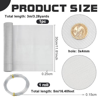 OLYCRAFT 11.8 Inch by 9.8 Ft Aluminum Sculpting Wire Mesh 3x4mm Hole Aluminum Wire Mesh Roll with 15 Gauge Stainless Screen for Arts and Craft Metal Garden Screen Window - size: 3x4mm Hole