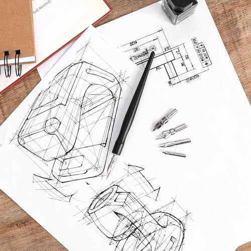 Oblique Calligraphy Pens Dip Set, Comic Pen Nib Set, Fluid Writer Pen, Calligraphy Dip Pen and Nibs Set Drawing with 5pcs Stainless Steel Pen Nibs Replacement Nibs Nib for Writing, Painting, Signing - color: black（6pcs）