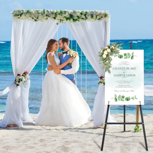47" Black Easel Stand for Sign, Large Heavy Duty Metal Display, 4-Tier | Sturdy Art Easel with Adjustable Chain & Non-Slip Feet for Wedding, Painting, Party, Posters, Commercial, Foldable - color: Black