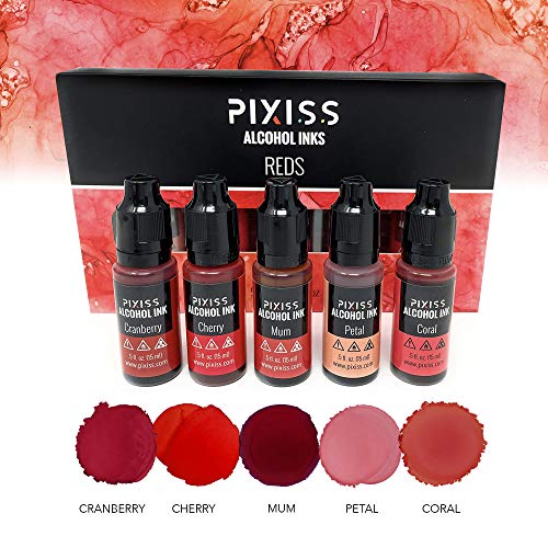 Pixiss Red Alcohol Ink Set and Alcohol Blending Solution for Ink (4oz) - Highly Saturated Alcohol Ink for Resin and Ink Blending Solution with Applicator Tip, Applicator Bottle, and Funnel