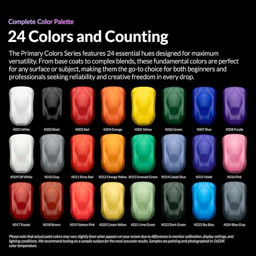Gaahleri Kaleido Water-Based Airbrush Paint Kit 24 Primary Color Set | Pre-Thinned, High Gloss, Fast-Drying, with Thinner & Cleaner - color: 24 Primary Colors Set