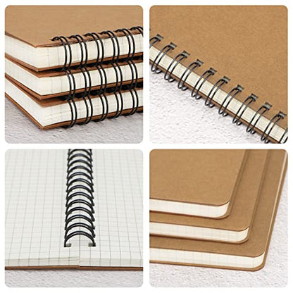 EUSOAR Hard Cover Spiral Notebook, A5 3Pack 5.5"x8.3" 120 Pages Graph Spiral Notebook Journals, Wirebound Journal Sketch Notebook for Math and Science Students Engineering Artist Drawing - color: Kraft, size: A5