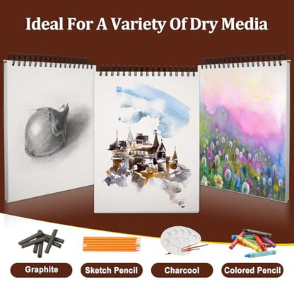 TKOOFN 10 Pack 8.5" x 11" SketchBooks Bulk,Top Spiral Bound Sketchbook | 60 Sheet Each,600 Sheets total,68lb/100gsm thick,Acid-Free,Sketch Drawing Paper Pad for Adult Kids Artists Beginners - color: 10 Pack, size: 8.5" x 11"