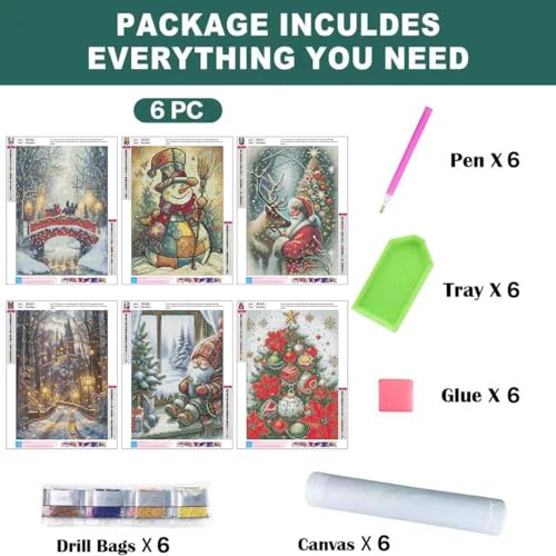 6 Pack Christmas Diamond Art Kits for Adults Christmas Diamond Painting Kit - color: 6 PC Christmas, size: 11.8x15.7in(30x40cm)