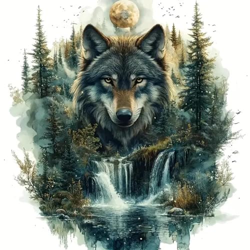 BSNRCH Wolf Diamond Art Kits for Adults, 5D Landscape Diamond Painting Kits for Beginners, Landscapes DIY Full Drill Dots Gem Art Paint for Home Wall Decor 12 x 12 Inch - color: Wolf Landscape