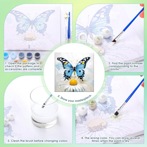 RoundFunny 8 Set Paint by Numbers Drawing Kit for Adults,Classic Flutter | 8x8 in. Mini Simple Painting Canvas Wooden Frame Easel Acrylic Paint Brush Funny Number Drawing Kit for Gift Wall Home Decor - style: Classic Flutter