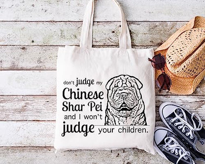 Pet Studio Art Don't Judge My Dog Tote Bag - color: Chinese Shar Pei