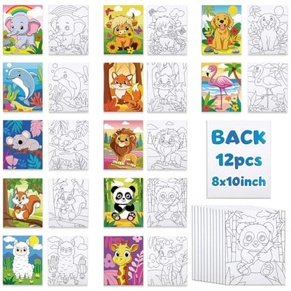 Louise Maelys 12 Packs Animal Pre Drawn Canvas to Paint for Boys Girls | 8x10 Inch Pre-Stretched Canvas Panels, Pre Printed Painting Canvas Kit For Kids' Parties, Classroom Art And Beginner Painting - color: animal