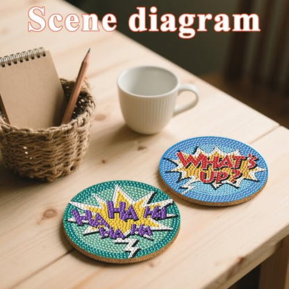 DOTSOPS 6 Pack Small Diamond Art Coasters Kits with Holder for Adults 4 in - color: Ealphabet