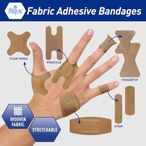 MED PRIDE Fabric Adhesive Bandages,Hypoallergenic,Latex-Free,3/4x3 in,100 - size: 3/4'' x 3'' - 100 Count