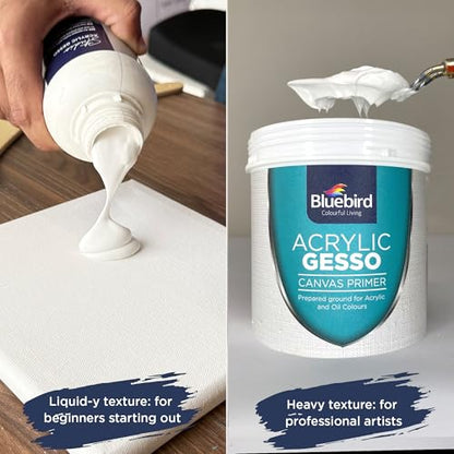 BLUEBIRD Studio Acrylic Gesso - 17 Fl Oz / 500ML Studio Acrylic Paint Tube - White 6.76 Fl Oz / 200ML