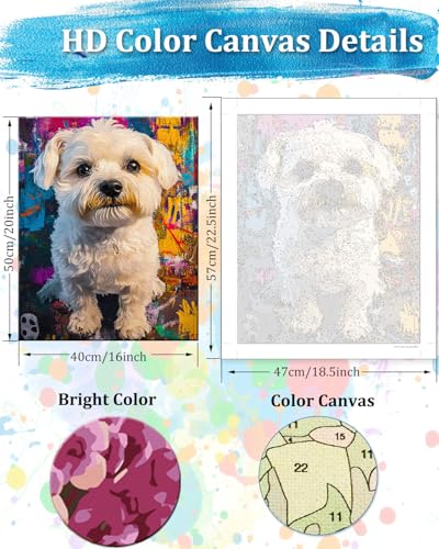 TOCARE Maltese Paint by Numbers Kit for Adults Beginner, Dog Paint by Number Canvas Kit, Acrylic Adults' Paint-by-Number Kits for Dogs Lovers 16x20inch (Without Framed) - color: TC-OPC-361