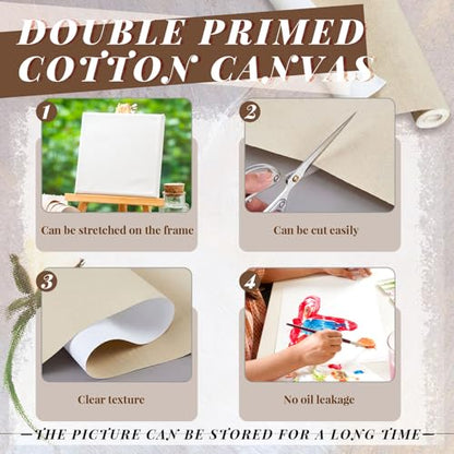 Kinlop 48 Inch x 10 Feet Double Primed Cotton Canvas Large Linen Beige Canvas Roll for Oil and Acrylic Painting - color: Linen Beige, size: 48 Inch X 10 Feet