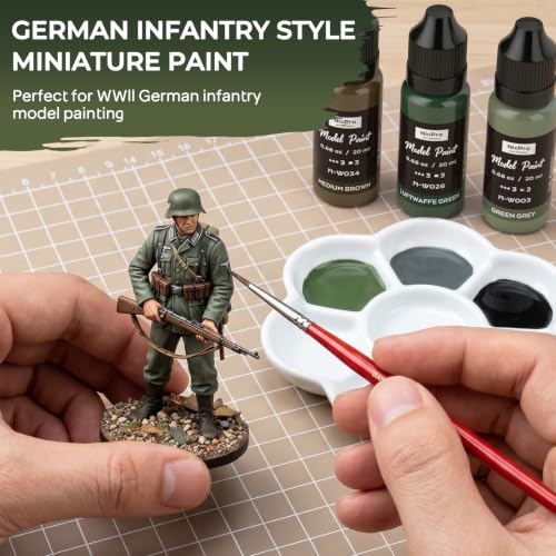 Nicpro 10 Colors WWII German Infantry Model Paint Set, 20ml Military Figure | Acrylic Paints, Brush & Airbrush Miniature Paint Kit for Soldiers, Uniforms, Crews, Gear, Weapons & Dioramas with 1 Thinner - style: WWII German Infantry