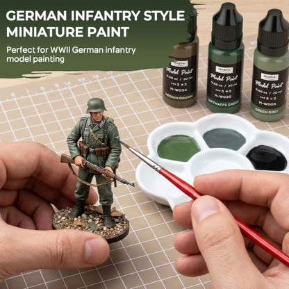 Nicpro 10 Colors WWII German Infantry Model Paint Set, 20ml Military Figure | Acrylic Paints, Brush & Airbrush Miniature Paint Kit for Soldiers, Uniforms, Crews, Gear, Weapons & Dioramas with 1 Thinner - style: WWII German Infantry