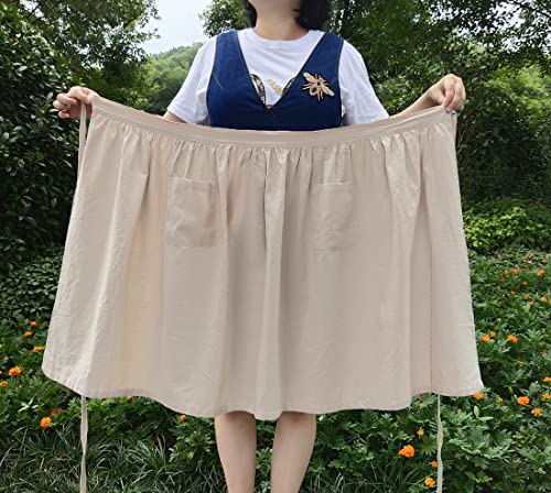 Unisex Chef Aprons White Retro Cotton Maid Short 2 Pockets Waist Waiter Waitress Half Apron - color: Cotton Beige