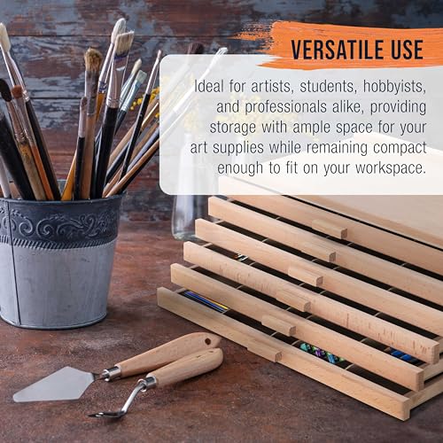 U.S. Art Supply 6-Drawer Artist Tool Supply Box with 5 Compartments per Drawer - Hardwood Art Box for Artist Supplies, Brushes, Pencils, Erasers, Tool Storage Organizer Case