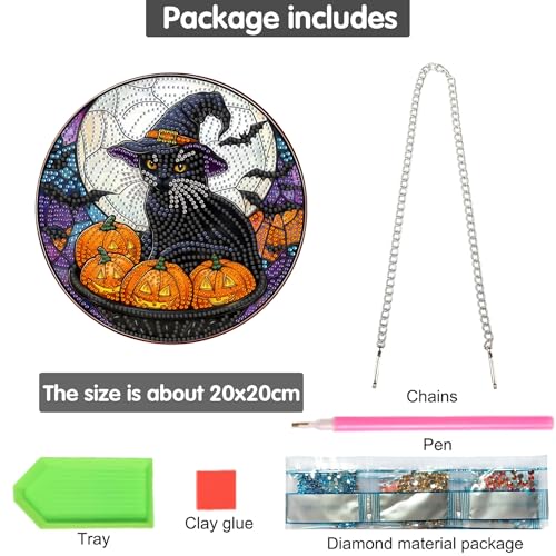 Bimkole Cats Hanging Diamond Pearl Art Kits for Adults Pendant C69 | DIY 5D Special Crystal Diamond Painting Halloween Window Suncatcher, Acrylic Pearl Art Autumn Winter Wall Decor 7.8x7.8 Inch - color: Cat Halloween