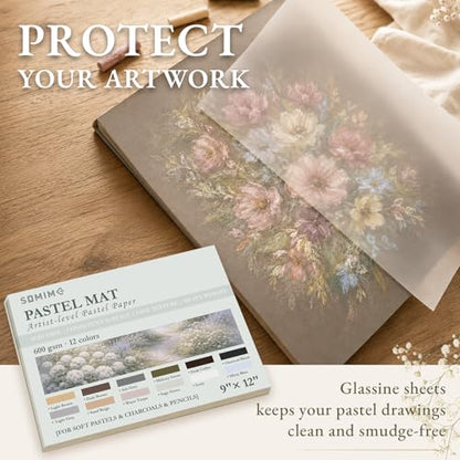 Somime 9x12 Sanded Pastel Paper Pad, 600gsm 12 Sheets of 12 Mixed Colors | Heavyweight Artist Drawing Paper Pad for Pencils and Soft Oil Charcoal Pastels - size: 9x12 12 sheets
