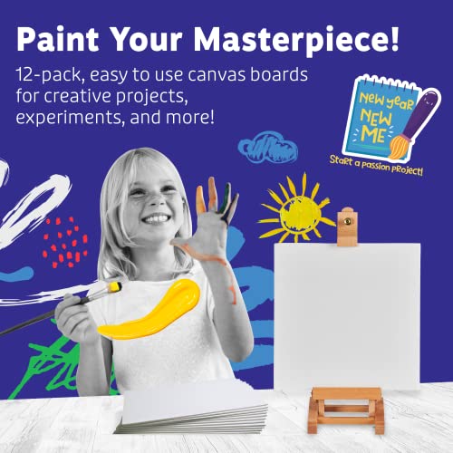 Artlicious Canvases for Painting 12 Packs - 8 x 8” Blank Canvas 100% Cotton Painting Canvas Panels for Acrylic, Oil & Watercolor Paint for Canvas Painting - size: 8x8" - 12Pcs