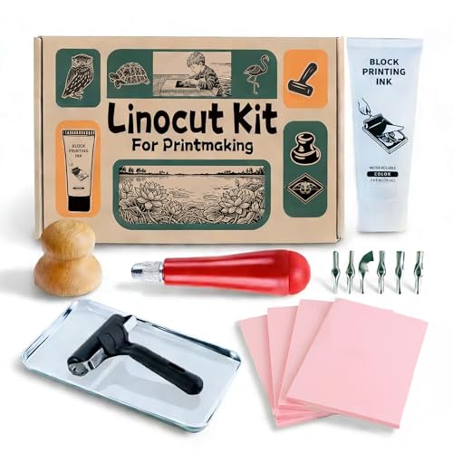 Linocut Kit for Printmaking,Linoleum Blocks for Printmaking Supplies,Block Printing Stamp Making Kit,Linoleum Blocks Carving Tools,Arts and Crafts Gift for Adults,Women,Men,Boys,Girls