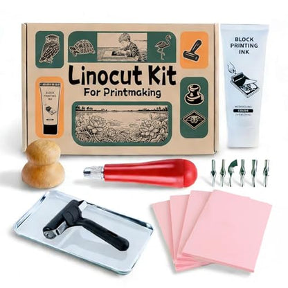 Linocut Kit for Printmaking,Linoleum Blocks for Printmaking Supplies,Block Printing Stamp Making Kit,Linoleum Blocks Carving Tools,Arts and Crafts Gift for Adults,Women,Men,Boys,Girls