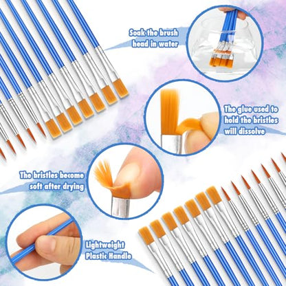 66 Pcs Small Paint Brushes Set - Slurrivate Round & Flat Brush Bulk for Detail Painting, Perfect for Acrylic, Watercolor, Canvas & Face Painting | Classroom, Kids & Artist Craft Supplies