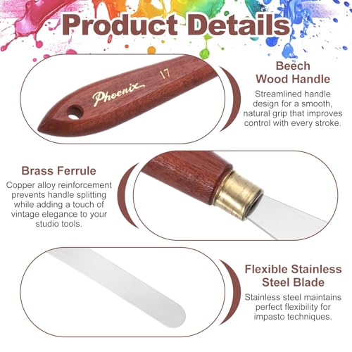 MECCANIXITY Pack of 1 Palette Knife No.17, 9.1" Long Palette Knives with Stainless Steel Flexible Spatula Pallet Knife and Wood Handle for Scraping, Mixing, Oil Acrylic Painting Canvas - style: No.17