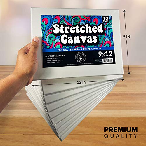 HIPPIE CRAFTER 10 Pack Stretched Canvases for Painting, 9x12 Blank Rectangle Canvas Boards, Ideal with Acrylic, Oil & Mixed Media Art, Small Art Canvases, Perfect Supplies for Bulk Projects - size: 9x12