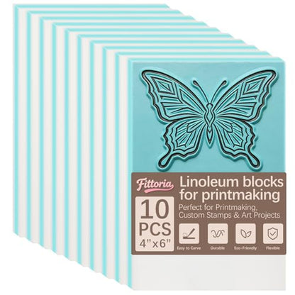 10 Pack 4"x6" Green Soft Rubber Linocut Blocks, Easy to Carve Relief Printing Blocks for Stamp Making, Linocut Printmaking, DIY Art and Hand Craft Projects - color: Green linocut 4x6x0.32in-10pcs