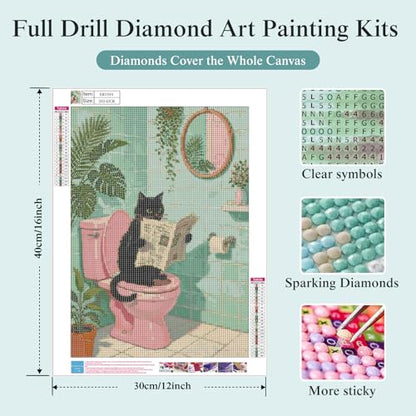 5D Diamond Art Kits for Adults, Black Cat Bathroom Diamond Painting - color: KM1094-1