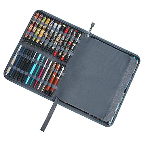 erofa 48 Slots Gray Fountain Pen Case, Canvas Pen Holder Display Pouch Bag Storage Large Capacity Water Resistant - color: Gray-Canvas