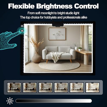 A3 Rechargeable LED Light Pad - 6-Level Stepless Dimming Tracing Light Box - color: A3D40-black