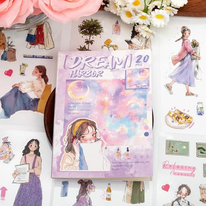 Dreamland Haven Sticker Scrapbooking Supplies for Junk Journal, 20 Sheets PET Stickers - Vintage Journaling Stickers, Ephemera Sticker Book Pre Cut(TZ-009-006) - style: Dreamland Haven