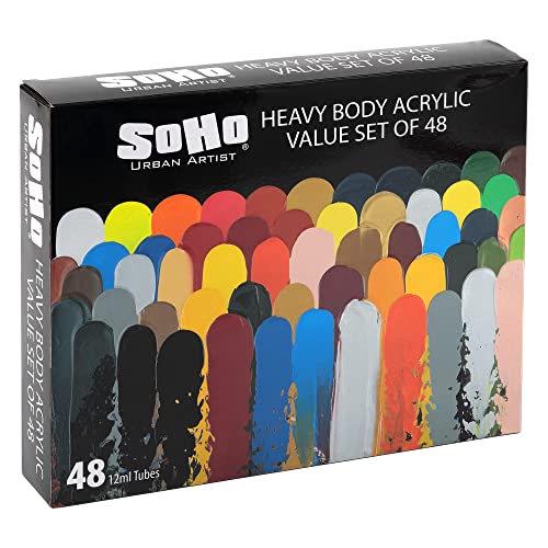 Soho Urban Artist Acrylic Paint - Thick, Rich, Water-Resistant, Heavy Body Paint, Assorted, Set of 48-12mL - size: Set of 48 - 12mL