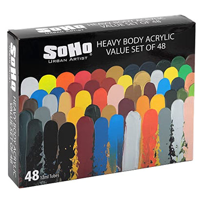 Soho Urban Artist Acrylic Paint - Thick, Rich, Water-Resistant, Heavy Body Paint, Assorted, Set of 48-12mL - size: Set of 48 - 12mL