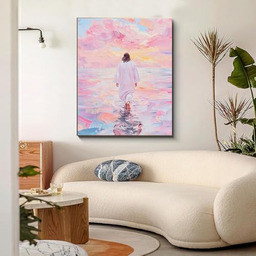 BAWKENTON Pink Jesus Paint by Numbers for Adults and Kids | Painting by Number Kits On Canvas, Christian Jesus Number Artist Paint by Number Kit DIY, Home Wall Decor,13.78X17.72in - color: YH03336