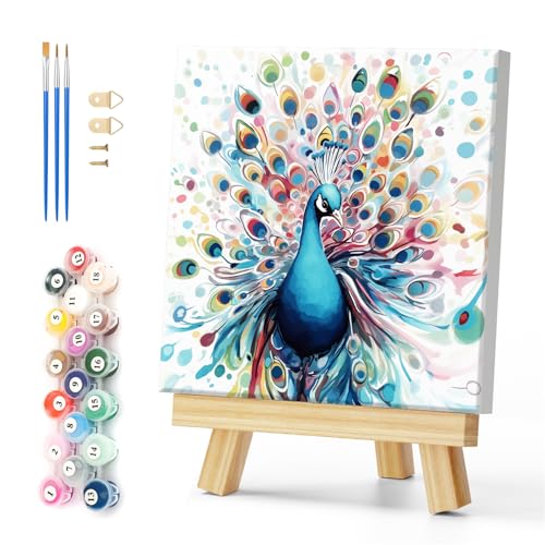 Natuyalo Paint by Numbers Kit for Adults Beginners, 12" Wx12 L Animal Painting by Numbers Kit on Canvas Acrylic Drawing Kits Ready to Stretch and Framed, Colourful Peacock - color: Color-05