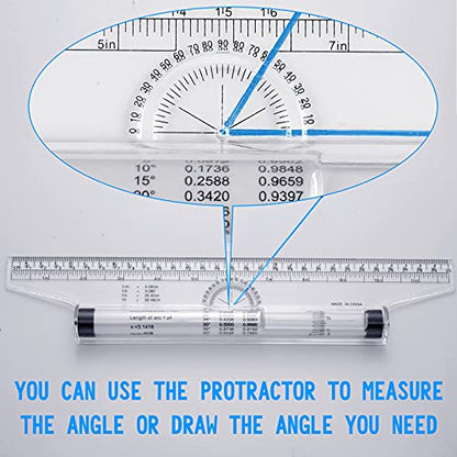 Frienda 2 Pieces Plastic Rolling Ruler Parallel Drafting,6 Inch, 12 Inch | Transparent Measuring Tool for Drawing Parallel Lines, Architect Office Math Design, Engineer Student Drafting Supplies