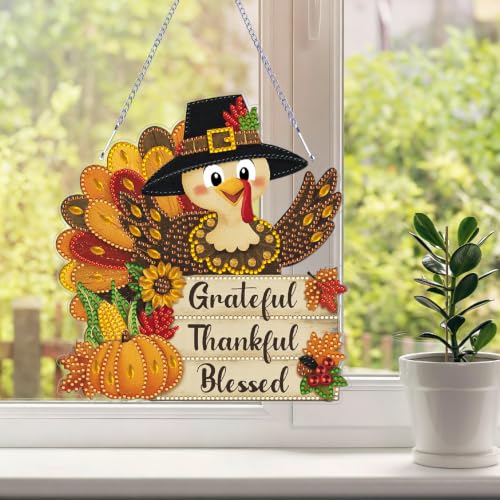 Thanksgiving Hanging Diamond Art Kits for Adult Diamond Painting Kit | Fall DIY Diamonds Painting Art Kit, Acrylic Diamonds Painting Suncatcher Board Kit, Special Crystal Diamond Hanging Ornament - color: DP04531