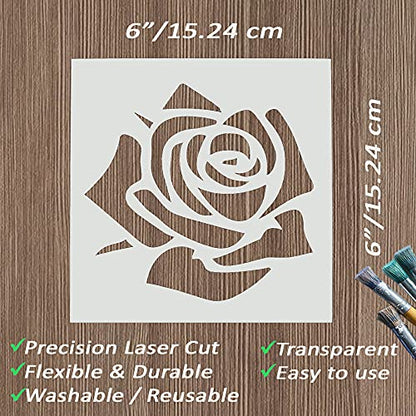 DLY LIFESTYLE Rose Stencil for Painting on Wood, Canvas, Paper, Fabric, Walls and Furniture - Rose Flower Stencil - 6x6 Inches - Reusable DIY Art and Craft Stencils - Floral Stencil - color: Rose 6"x6"