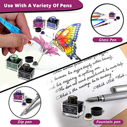 Calligraphy Ink Set | 6 Colors (Black, Blue, Red, Green, Purple, Orange) | 15 ml Bottles | Fountain Pen & Dip Pen Ink