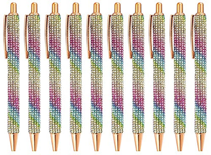 Gullor Click Ballpoint Pens, Diamond-encrusted Ball Pens, Black Ink Medium Point 1mm, for Office Supplies Gift Wedding Birthday - color: Rainbow, style: 10 Pieces