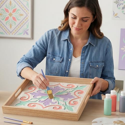 12 Pcs Spanish Tile Stencil Set Talavera Tile Painting Stencil for Wall 11.8x11.8 Inches Reusable Tile Floor Stencils Kit Floral Folk Mexican Stencils for Brick Wood Nursery Living Room