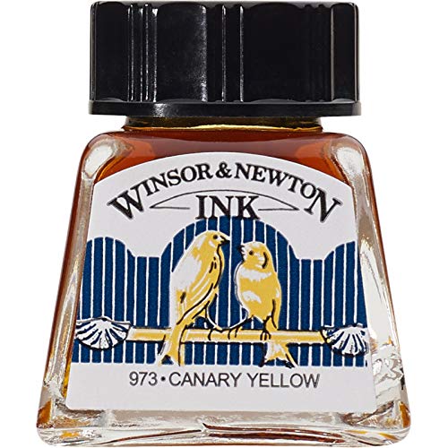 Winsor & Newton Drawing Ink, 14ml Bottle, Canary Yellow | Fast-drying, transparent & water-resistant; Outstanding Color Brilliance; Perfect for brush, dip pen, airbrush applications. - color: Canary Yellow, style: 14ml Bottle