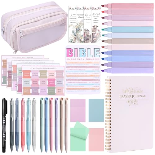 XKDOUS 40 Bible Study Kit, Journaling Supplies for Women with Case, Beige | Bible Journaling Supplies with Bible Tabs Pencil Case and More, Helps Highlight Verses, Notes and Prayers with Writing Pens - color: Beige
