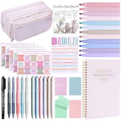 XKDOUS 40 Bible Study Kit, Journaling Supplies for Women with Case, Beige | Bible Journaling Supplies with Bible Tabs Pencil Case and More, Helps Highlight Verses, Notes and Prayers with Writing Pens - color: Beige