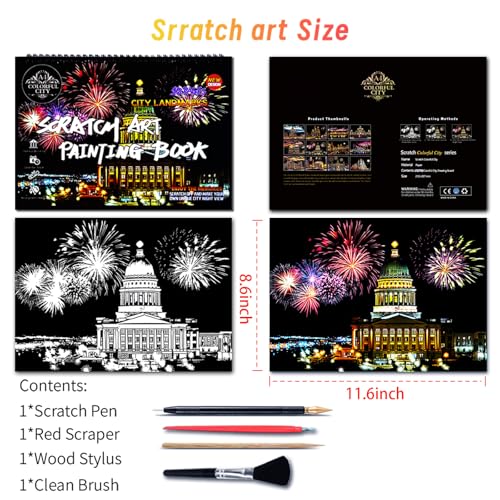 Iskueal Scratch Art Book for Adults,Scratch Painting Foil for Adults，Scratch and Sketch City Landmarks Books,Colorful City Series Scratch Art 12 Pas (Utah State Capitol) - color: (Utah State Capitol)