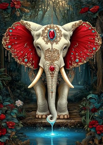WGSMGL 5D Diamond Art Set, Elephant for Adult Beginners, DIY Full Round Diamond Diamond Painting Set, Diamond Dot Gem Art Crystal Easy Elephant Painting, Home Wall Decoration 12X16 Inch - style: Elephant
